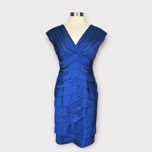 Adrianna Papell Royal Blue Tiered Satin Sheath Dress